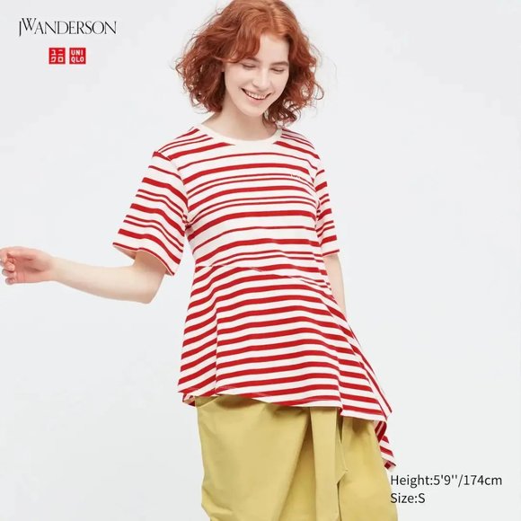 UNIQLO JW ANDERSON FLARED HEM STRIPED T-SHIRT - Picture 1 of 9